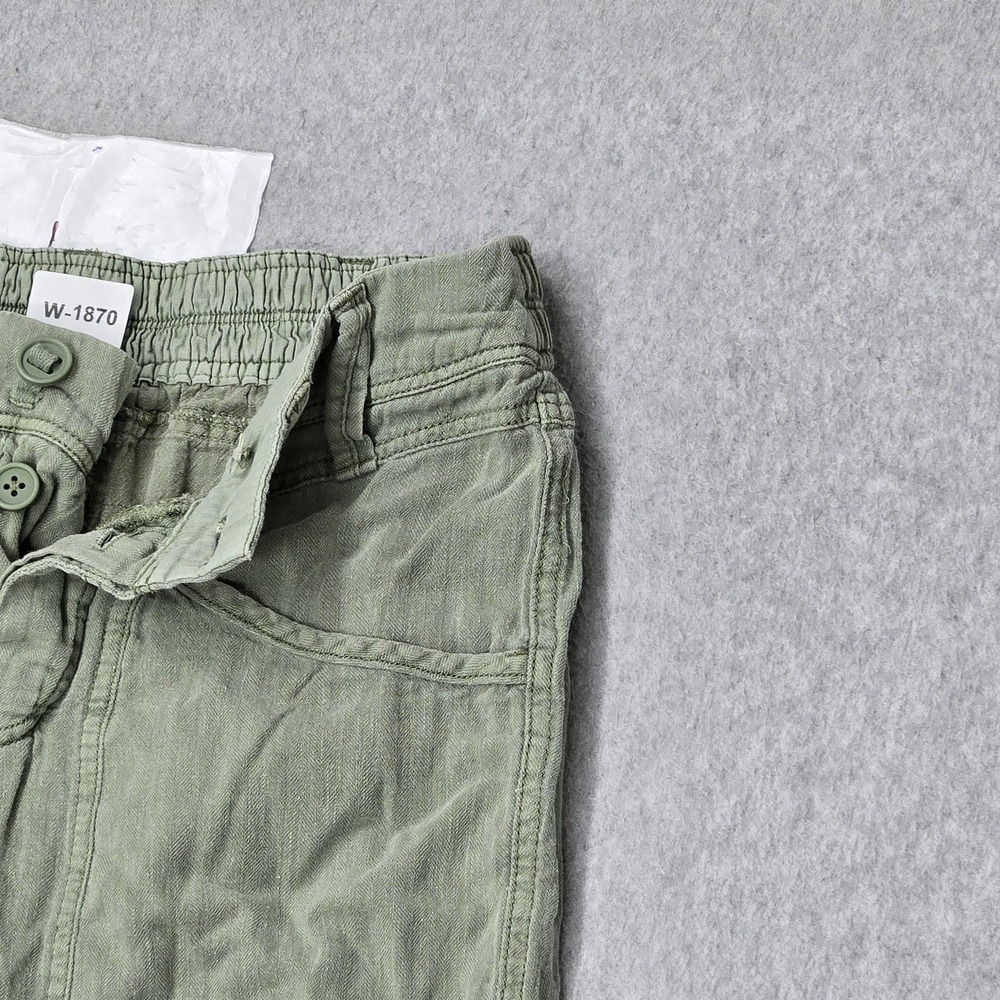 Free People Women Pants S Green Cotton Linen Big Hit Slouch Beach Coastal - Picture 5 of 12